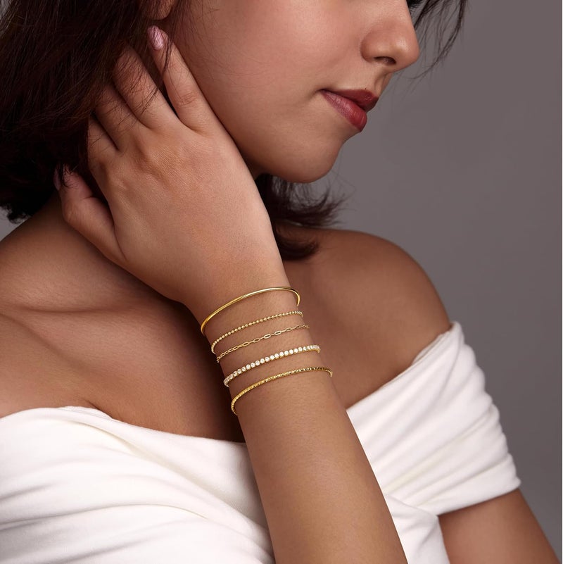 Poxtex Gold Bracelets Set for Women Stack, Dainty Thick Bracelets Stack for Women Trendy, Simple Thin Gold Plated Cuff Stackable Bracelets With Beaded Cuban Paperclip Snake Rope Bangle Hand Chain Jewelry Gifts for Women Non Tainish - Image 4